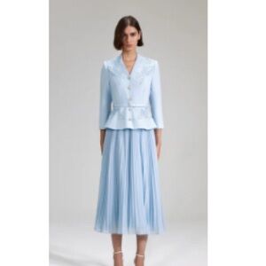 Self-Portrait Light Blue Midi Dress